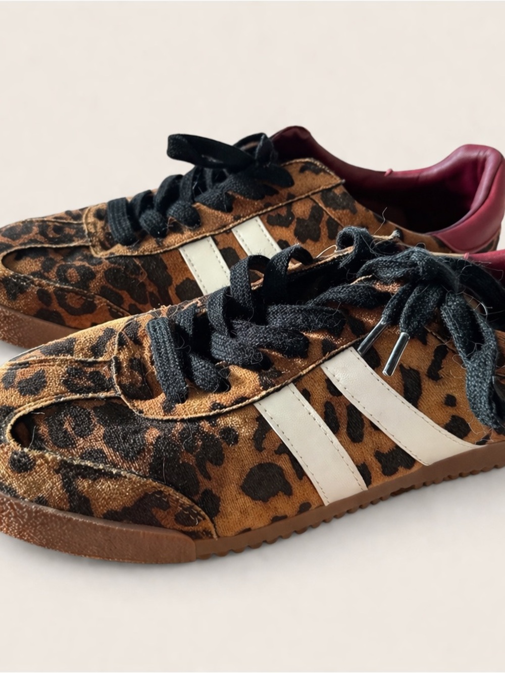 Steve Madden Leopard Print Sneakers with White Stripes and Black Laces